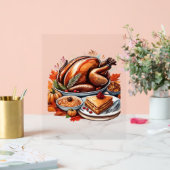 Thankful & Fly Turkey – Kleurrijke Urban Cartoon O Acryl Bord (Huwelijk)