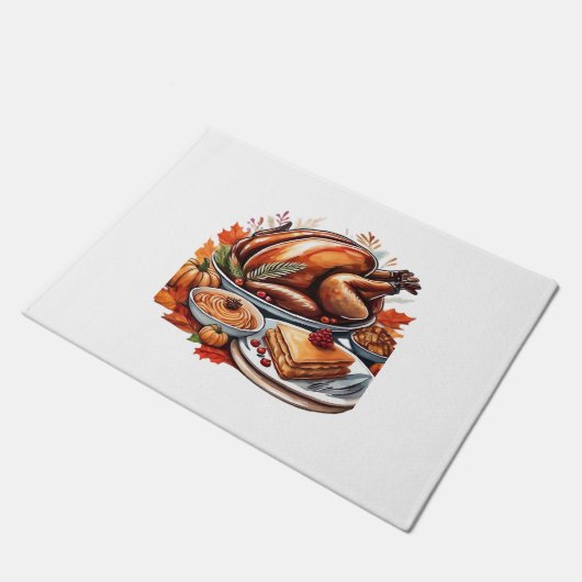 Thankful & Fly Turkey – Kleurrijke Urban Cartoon O Deurmat (Schuin)