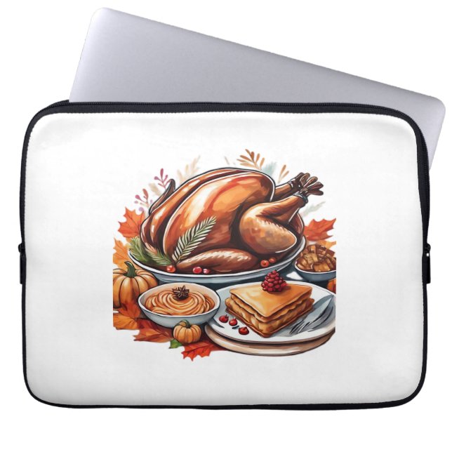 Thankful & Fly Turkey – Kleurrijke Urban Cartoon O Laptop Sleeve (Voorkant)