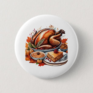 Thankful & Fly Turkey – Kleurrijke Urban Cartoon O Ronde Button 5,7 Cm