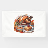 Thankful & Fly Turkey – Kleurrijke Urban Cartoon O Spandoek (Horizontaal)