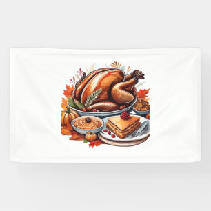 Thankful & Fly Turkey – Kleurrijke Urban Cartoon O Spandoek
