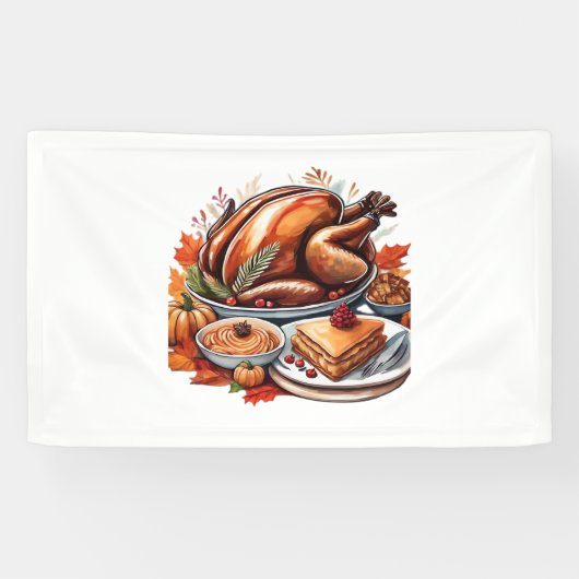 Thankful & Fly Turkey – Kleurrijke Urban Cartoon O Spandoek (Horizontaal)