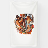 Thankful & Fly Turkey – Kleurrijke Urban Cartoon O Spandoek (Verticaal)