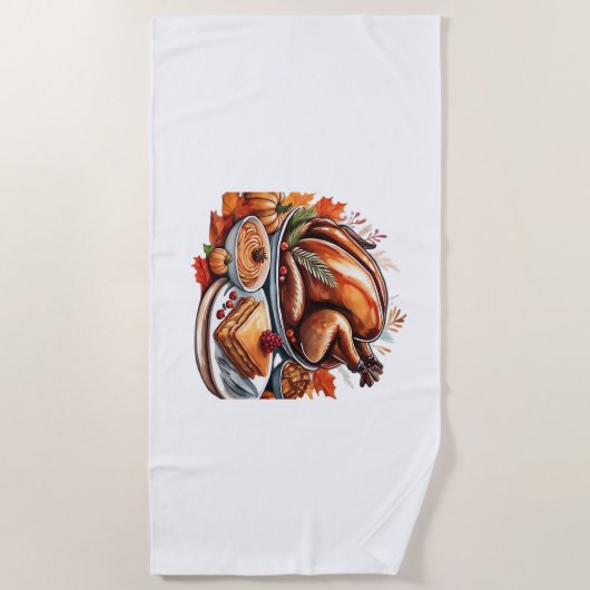 Thankful & Fly Turkey – Kleurrijke Urban Cartoon O Strandlaken (Voorkant)