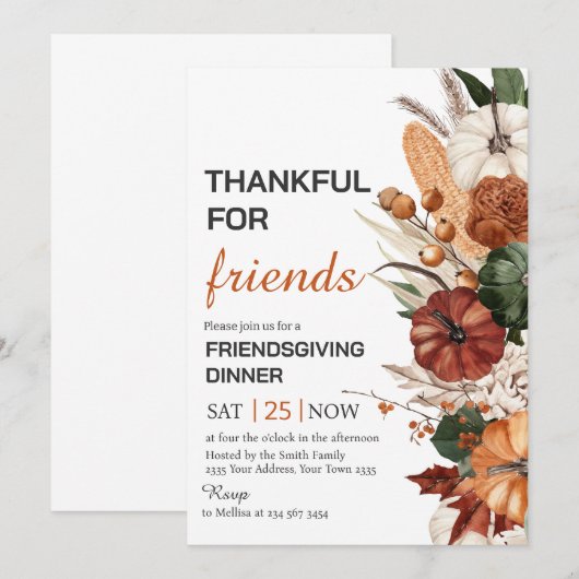 Thankful For Friends Dinner Kaart (Voorkant / Achterkant)