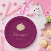 Thankful Glitter Pumpkin burgundy Thanksgiving Papieren Bordje (Feest)