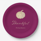 Thankful Glitter Pumpkin burgundy Thanksgiving Papieren Bordje (Voorkant)