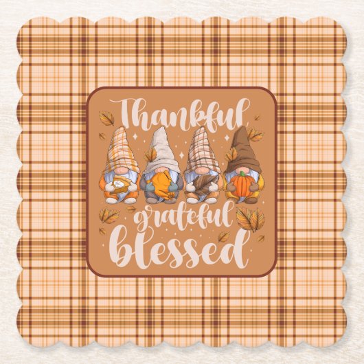 Thankful Gnomes – Autumn Blessings Kartonnen Onderzetters (Voorkant)