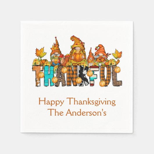 Thankful Gnomes Herfst Thanksgiving Autumn Pumpkin Servet (Voorkant)
