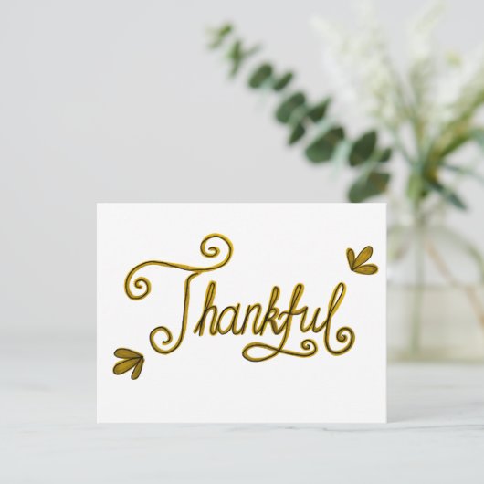 Thankful gold lettering briefkaart (Staand voorkant)
