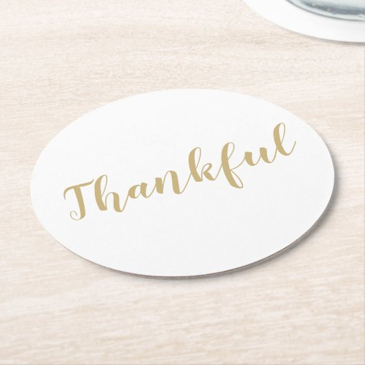 Thankful Gold white modern script Thanksgiving Ronde Kartonnen Onderzetter (Gebogen)
