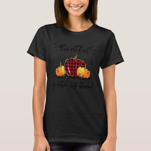 Thankful Grateful And Blessed Pumpkin Fall Leopard T-shirt (Voorkant)