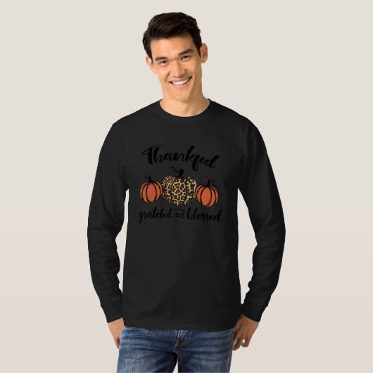 Thankful Grateful And Blessed Pumpkin Fall Leopard T-shirt (Voorkant volledig)