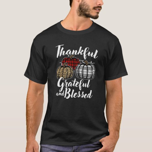 Thankful Grateful and Blessed Thanksgiving Leopard T-shirt (Voorkant)