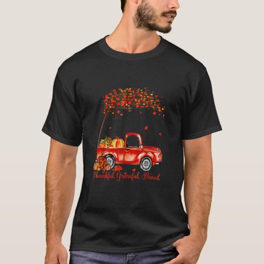 Thankful Grateful Blessed Autumn Truck Falling Lea T-shirt (Voorkant)