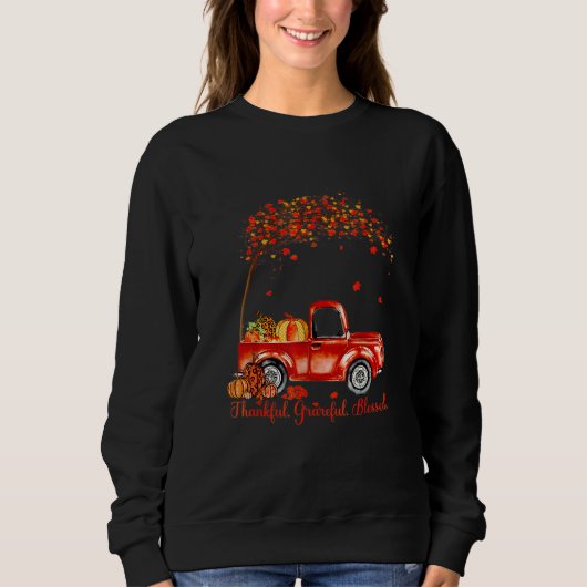 Thankful Grateful Blessed Autumn Truck Falling Lea Trui (Voorkant)