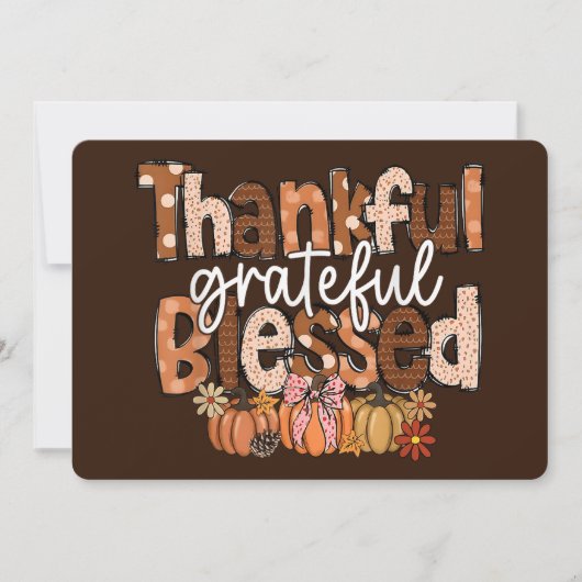 Thankful, Grateful, Blessed – Autumn Typography Feestdagenkaart (Voorkant)