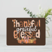 Thankful, Grateful, Blessed – Autumn Typography Feestdagenkaart (Staand voorkant)