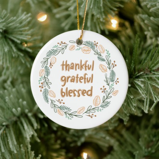 Thankful Grateful Blessed Autumn Wreath Keramisch Ornament (Boom)