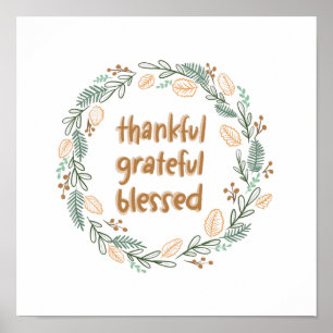Thankful Grateful Blessed Autumn Wreath Poster