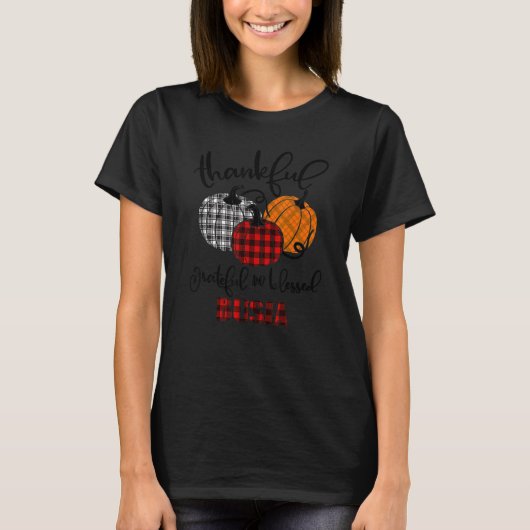 Thankful Grateful Blessed Busia Autumn Fall Pumpki T-shirt (Voorkant)