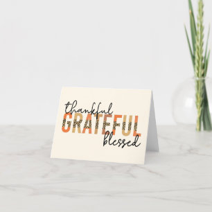 Thankful Grateful Blessed Cheetah Print Typografie Bedankkaart
