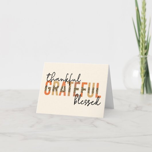 Thankful Grateful Blessed Cheetah Print Typografie Bedankkaart (Voorkant)