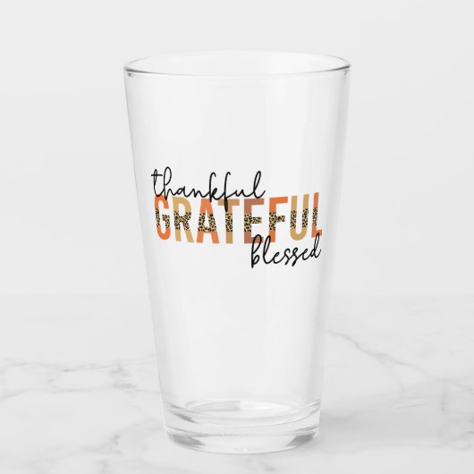 Thankful Grateful Blessed Cheetah Print Typografie Glas (Voorkant)
