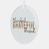 Thankful Grateful Blessed Cheetah Print Typografie Glas Ornament (Voorkant links)