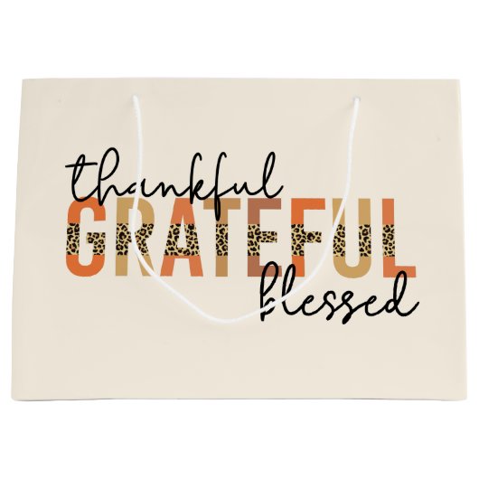 Thankful Grateful Blessed Cheetah Print Typografie Groot Cadeauzakje (Voorkant)
