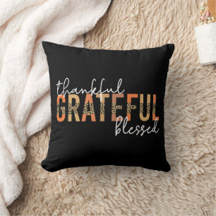 Thankful Grateful Blessed Cheetah Print Typografie Kussen
