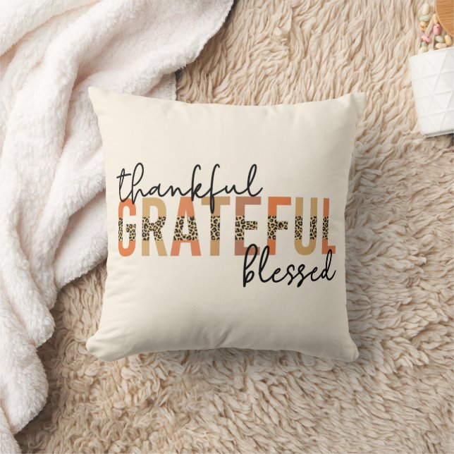Thankful Grateful Blessed Cheetah Print Typografie Kussen (Deken)
