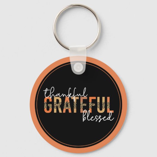 Thankful Grateful Blessed Cheetah Print Typografie Sleutelhanger (Voorkant)