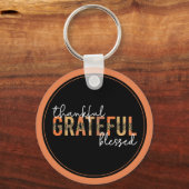 Thankful Grateful Blessed Cheetah Print Typografie Sleutelhanger (Achterkant)
