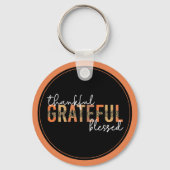 Thankful Grateful Blessed Cheetah Print Typografie Sleutelhanger (Achterkant)