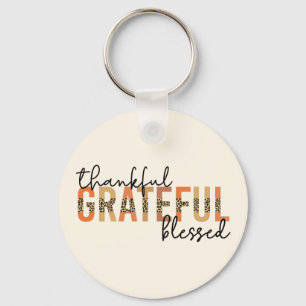 Thankful Grateful Blessed Cheetah Print Typografie Sleutelhanger
