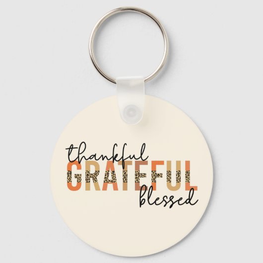 Thankful Grateful Blessed Cheetah Print Typografie Sleutelhanger (Voorkant)
