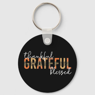 Thankful Grateful Blessed Cheetah Print Typografie Sleutelhanger