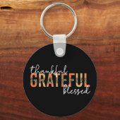 Thankful Grateful Blessed Cheetah Print Typografie Sleutelhanger (Voorkant)