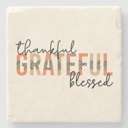 Thankful Grateful Blessed Cheetah Print Typografie Stenen Onderzetter (Voorkant)