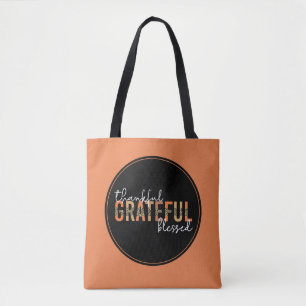 Thankful Grateful Blessed Cheetah Print Typografie Tote Bag