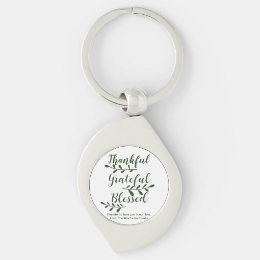 Thankful Grateful Blessed dark green custom script Sleutelhanger (Voorkant)