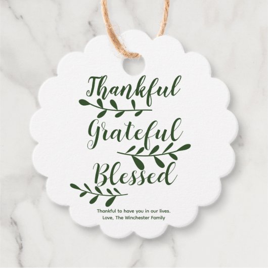 Thankful Grateful Blessed dark green custom text Bedankjes Labels (Voorkant)