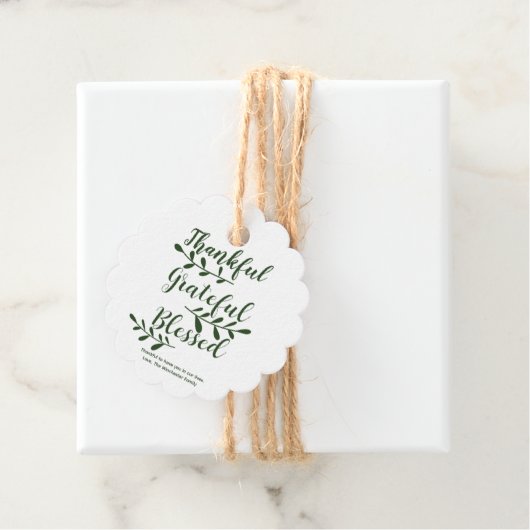 Thankful Grateful Blessed dark green custom text Bedankjes Labels (In situ)