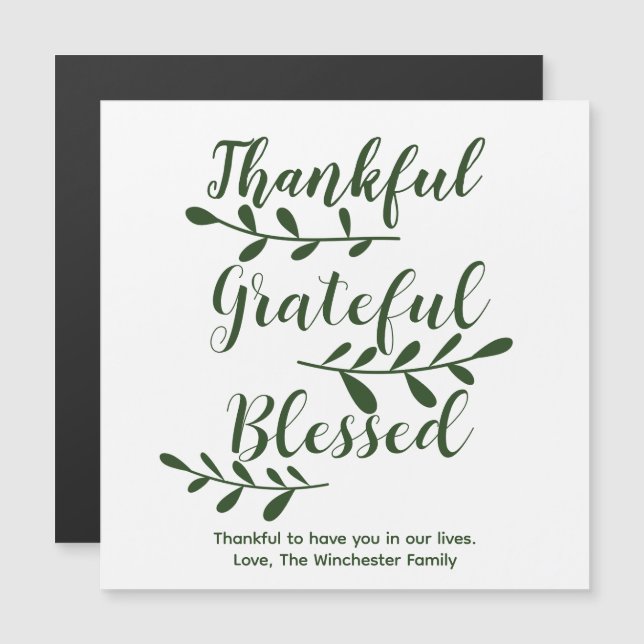 Thankful Grateful Blessed dark green modern script (Voorkant / Achterkant)