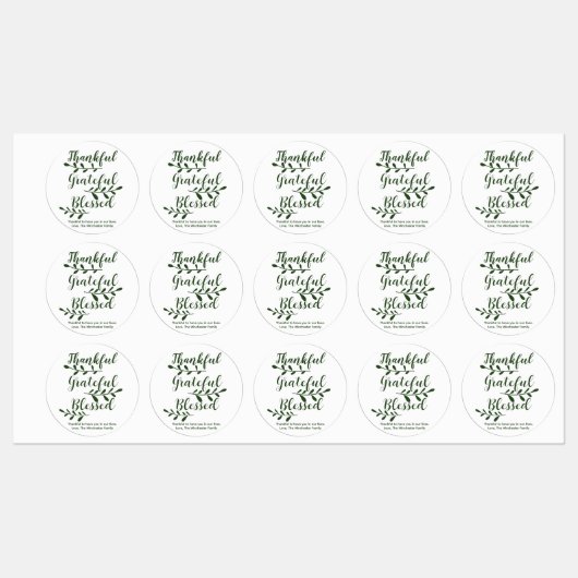 Thankful Grateful Blessed dark green modern script Labels (Vel)