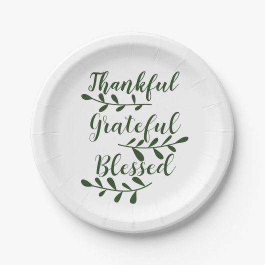 Thankful Grateful Blessed dark green modern script Papieren Bordje (Voorkant)