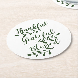 Thankful Grateful Blessed dark green modern script Ronde Kartonnen Onderzetter