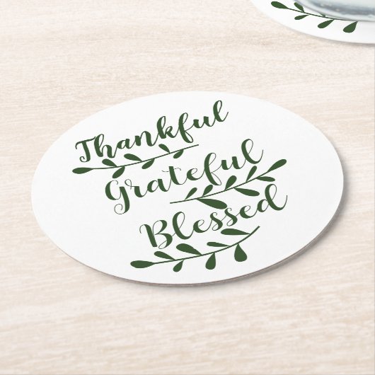 Thankful Grateful Blessed dark green modern script Ronde Kartonnen Onderzetter (Gebogen)